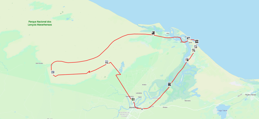 Map of our flight over Lençóis Maranhenses National Park