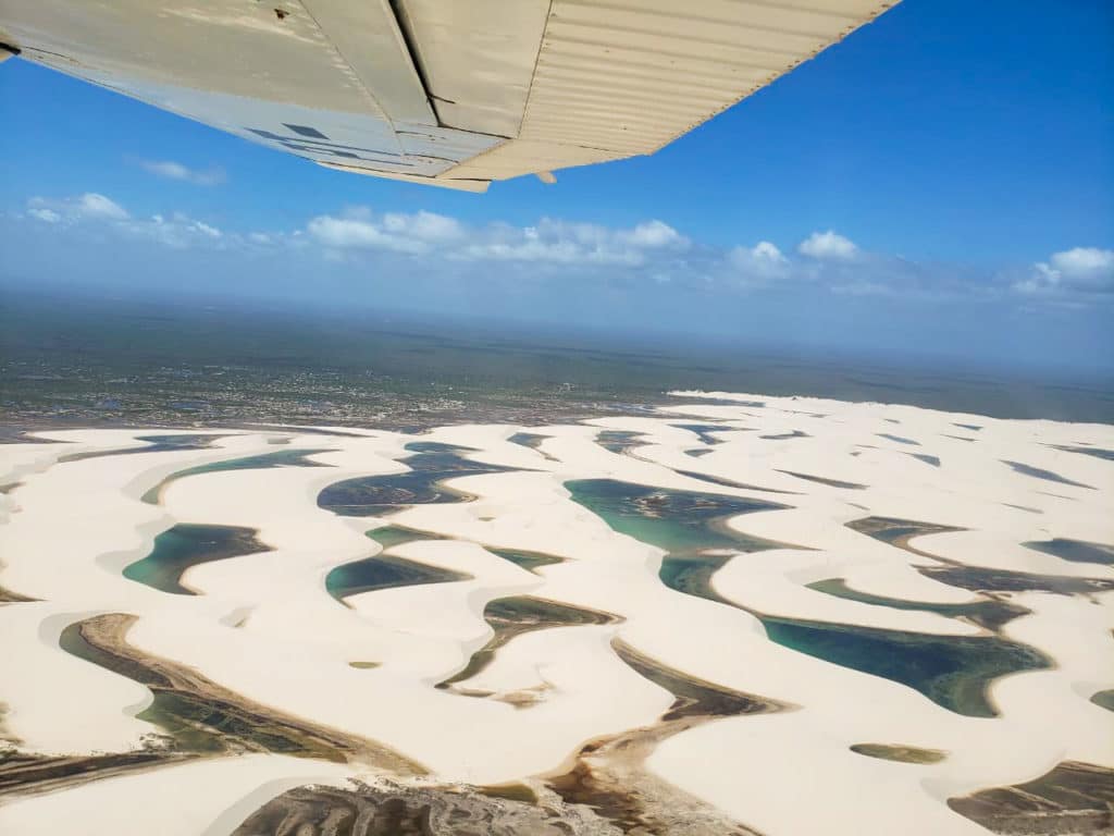 Aerial view of the Lençóis Maranhenses dunes and lagoons, Brazil