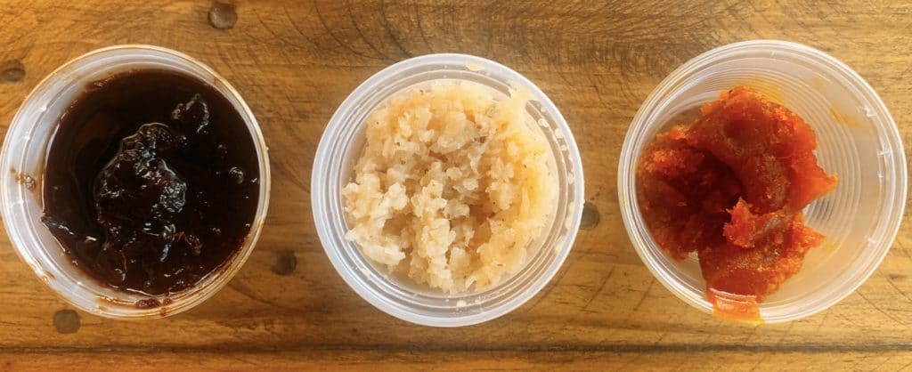 Desserts: cashew candy, cocada, and buriti candy