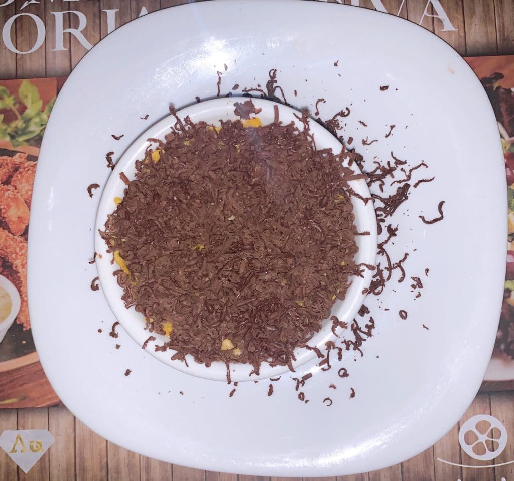 Cupuaçu mousse with shaved dark chocolate
