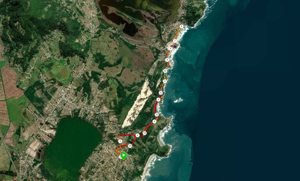 Map of our trail to Praia da Ferrugem