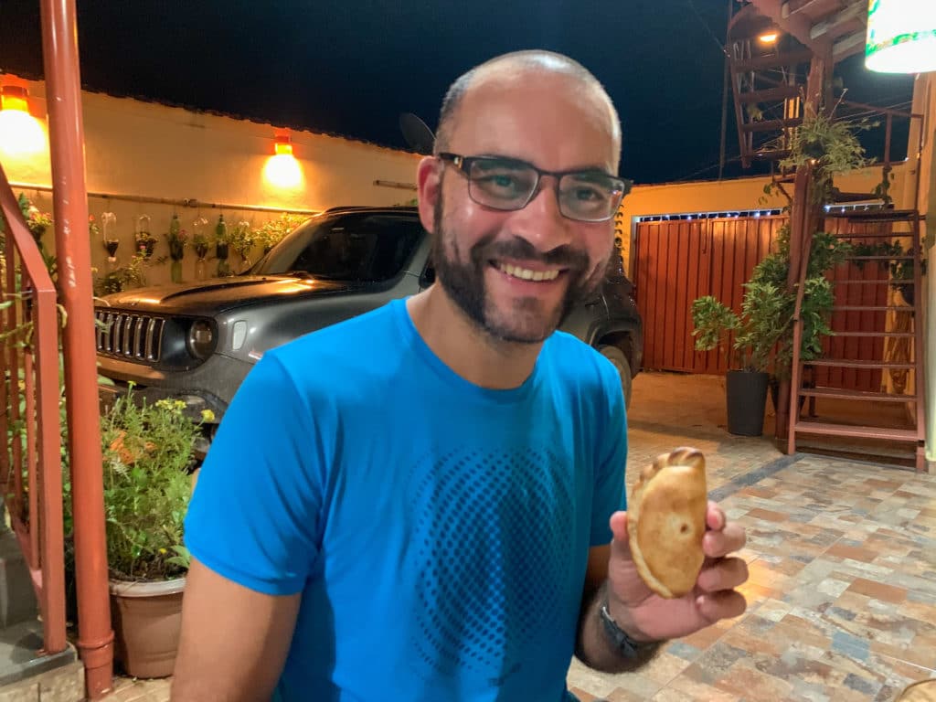 Andrey with the empanadas from Empanadas do Vale