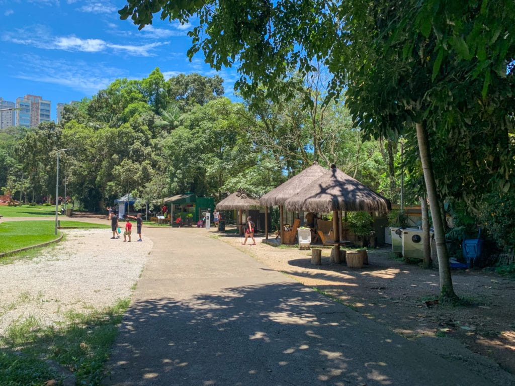 Kiosks selling coconut water, sodas, and sweets