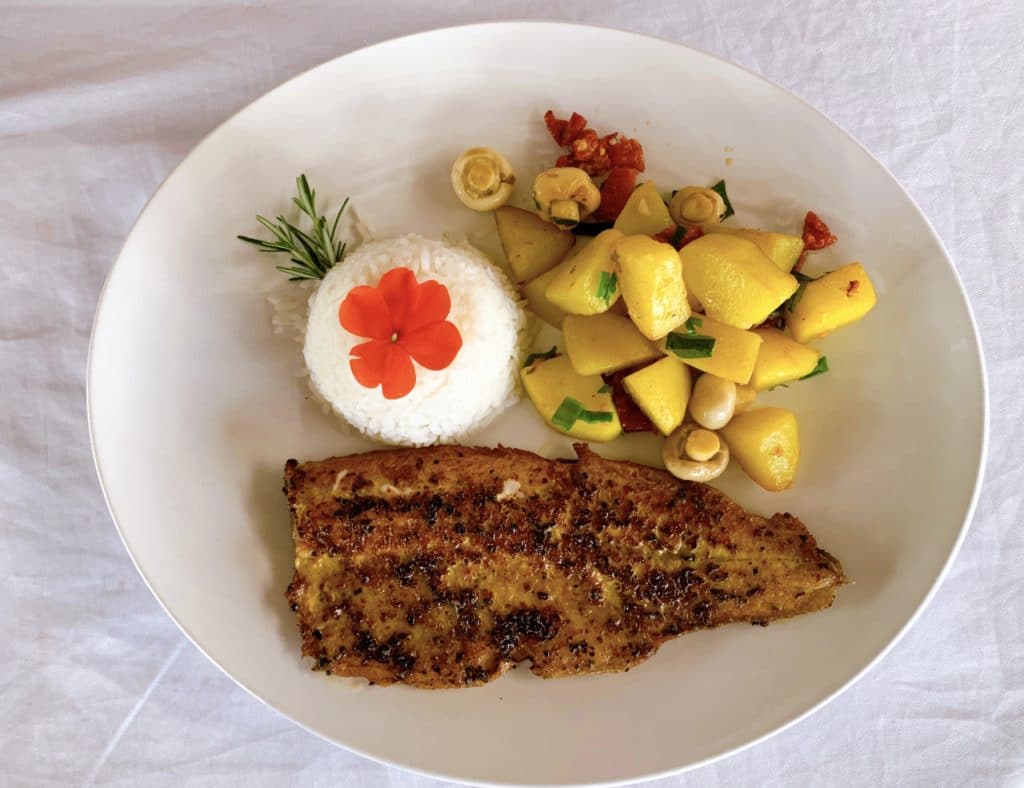 Trout with potatoes and rice at Restaurante Casal Garcia