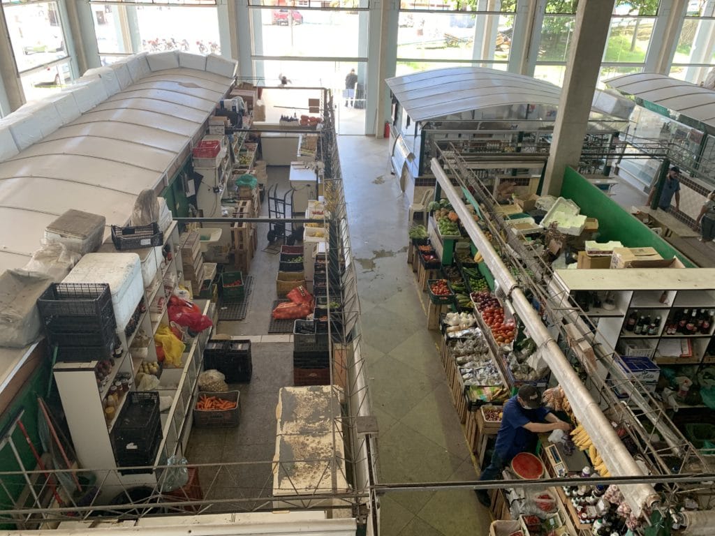 Stalls seen from above, inside the market