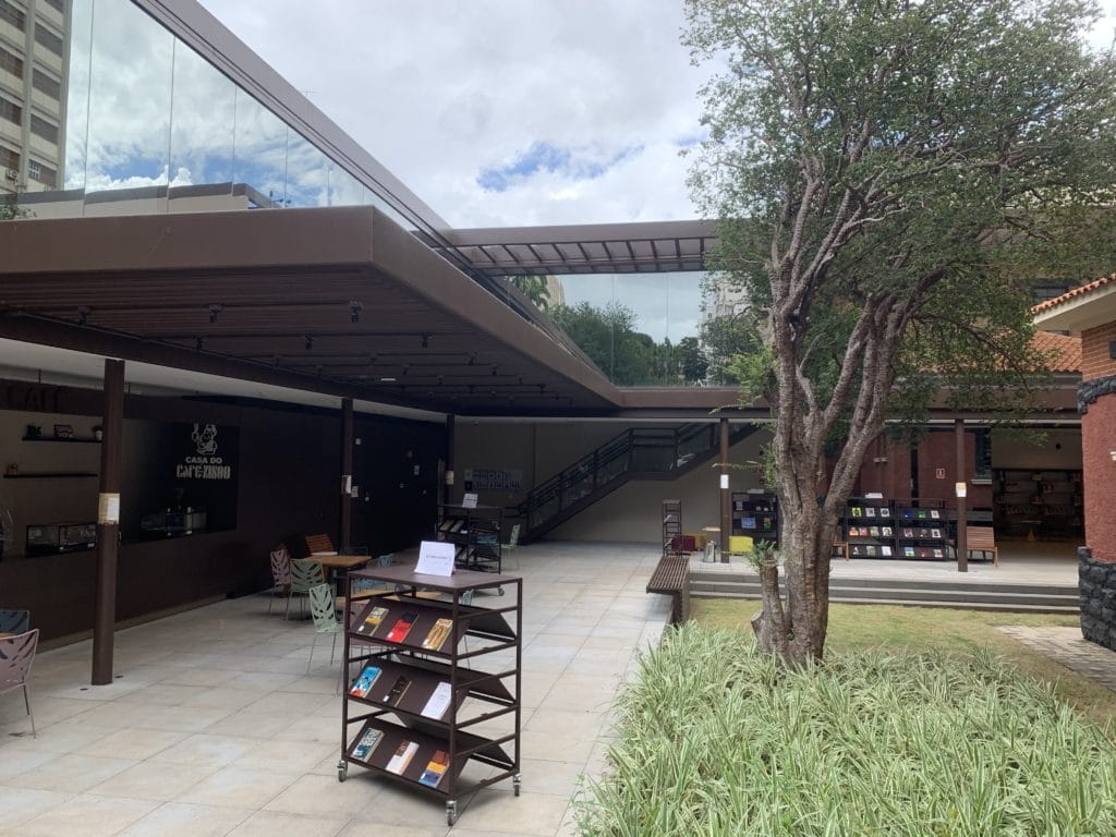 Open-air section of the library, with books
