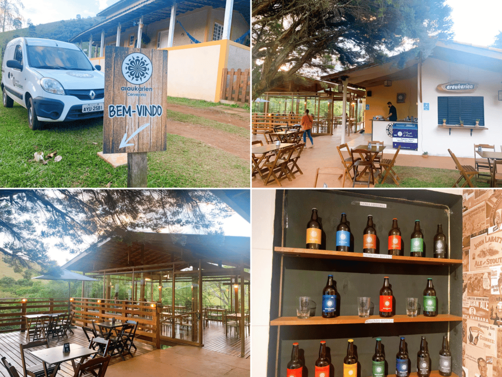 Araukarien Cervejaria and restaurant, a spacious, beautiful space with a mountain view