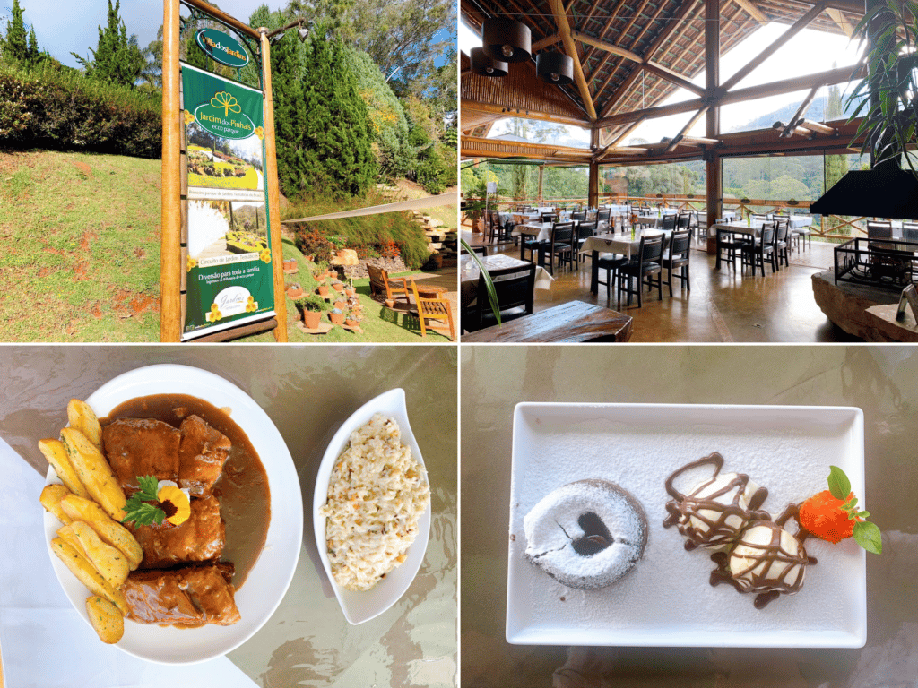 The space, food, and dessert at Restaurante Jardins, a tip with beautiful scenery for where to eat in Santo Antônio do Pinhal
