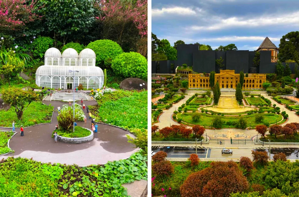 Miniatures of the Jardim Botânico de Curitiba and Museu do Ipiranga, São Paulo, at Mini Mundo, Gramado