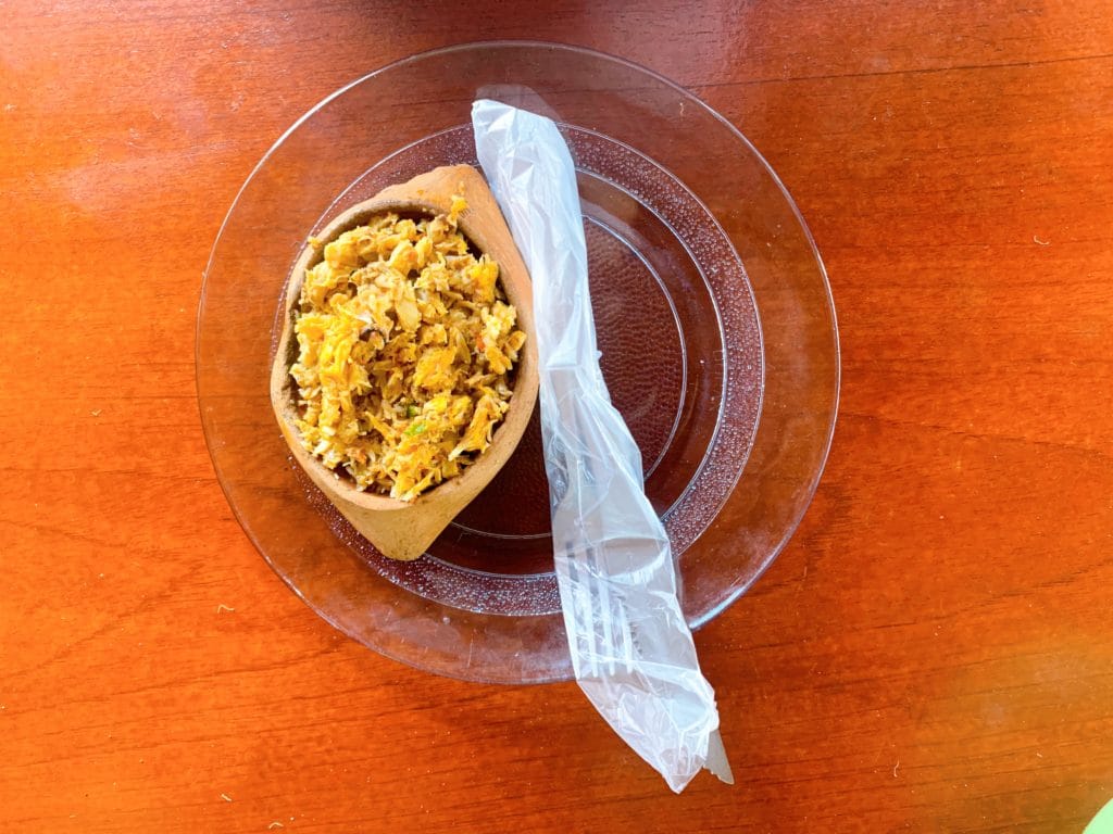 Stuffed crab shell starter, Ilha do Sapinho