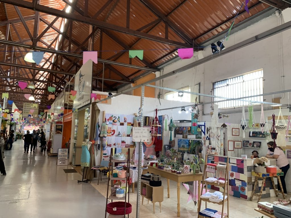 Inside the market, with its shops