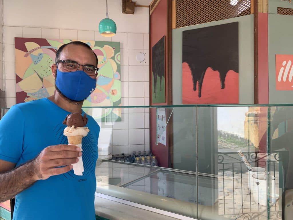 Andrey with his ice cream at Pistache