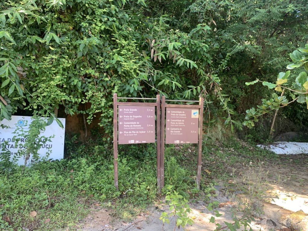 Sign marking the start of the trail in Paraty