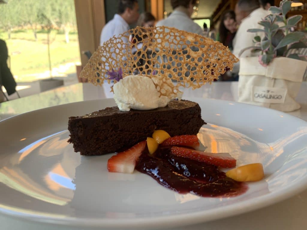 Chocolate tart dessert at Oliq