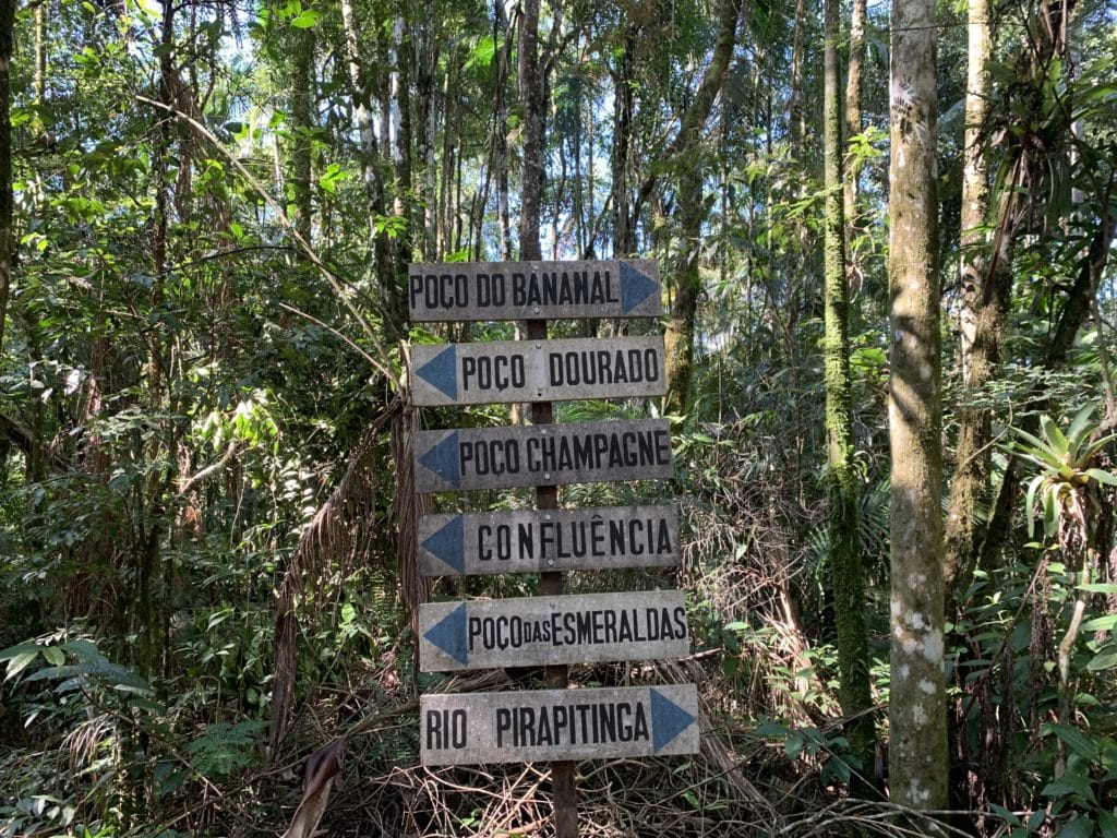 Sign marking the way to the pools